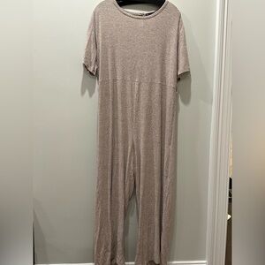 Super soft ASOS DESIGN lounge rib jumpsuit in light brown size 14 curvy